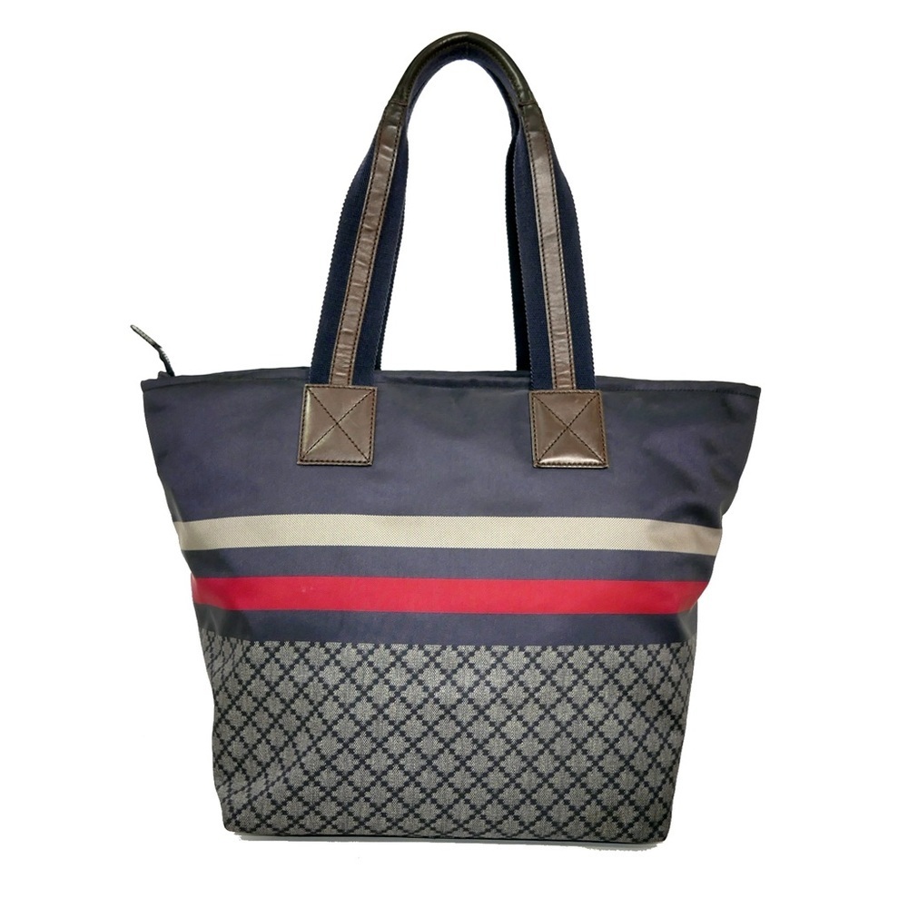 Gucci Nylon Diamante Web Tote bag in navy blue nylon and leather - Picture 1 of 8